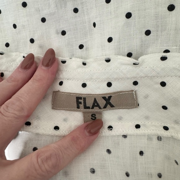 Flax - White Polka Dot Linen Blouse Top Sz S - Picture 5 of 7